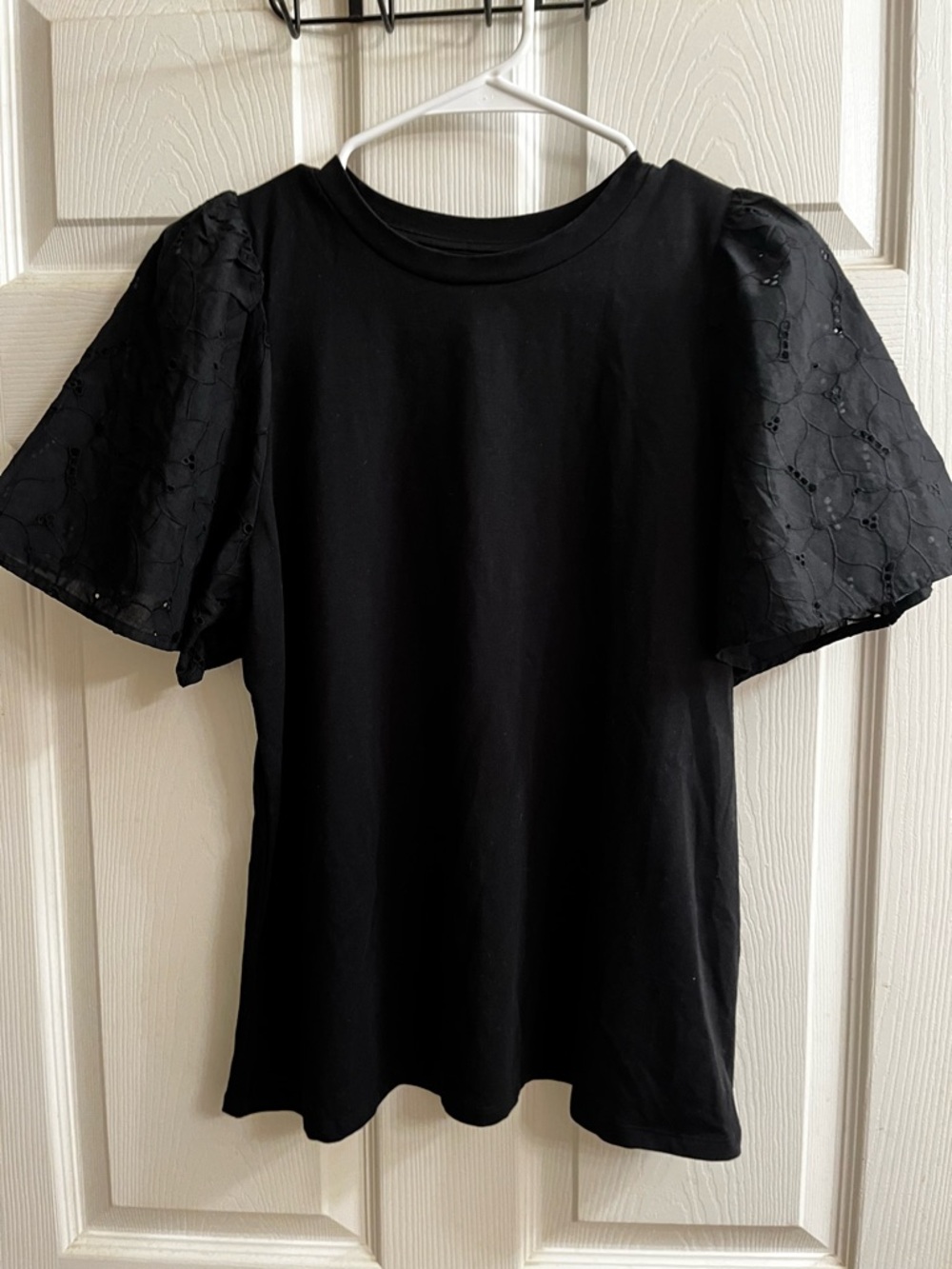 A NEW DAY~EYELET FLUTTER SLEEVE BLACK BLOUSE~NWOT